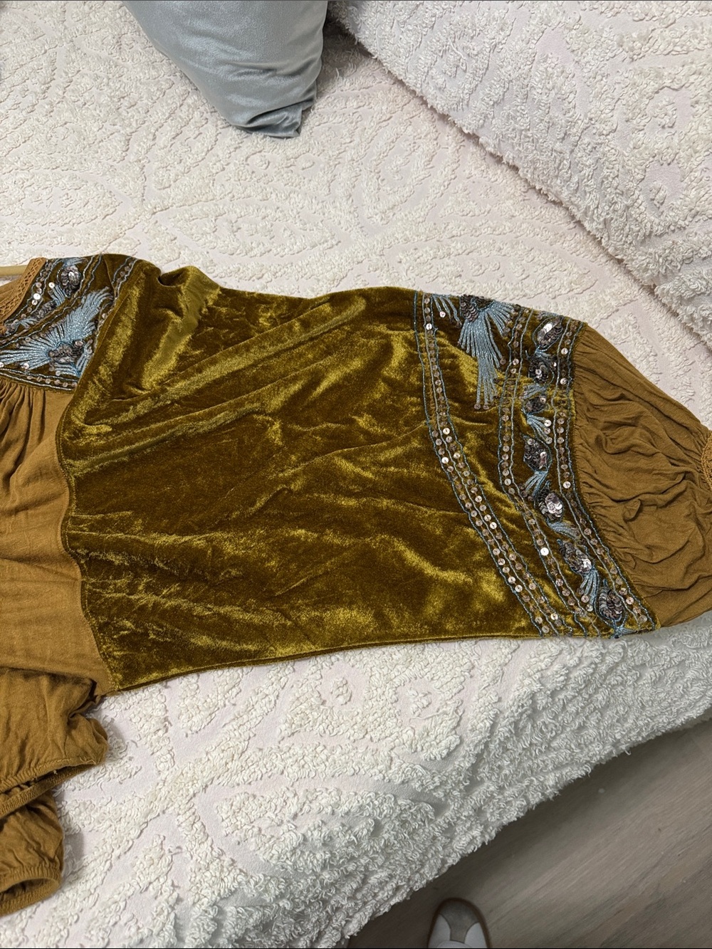 Free People Velvet Dolman Blouse in Olive Green and Brown - Picture 5 of 5
